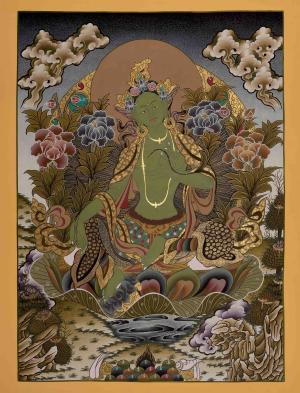 Original Hand-Painted Green Tara Thangka | Female Bodhisattva | Tibetan Buddhism Arts |